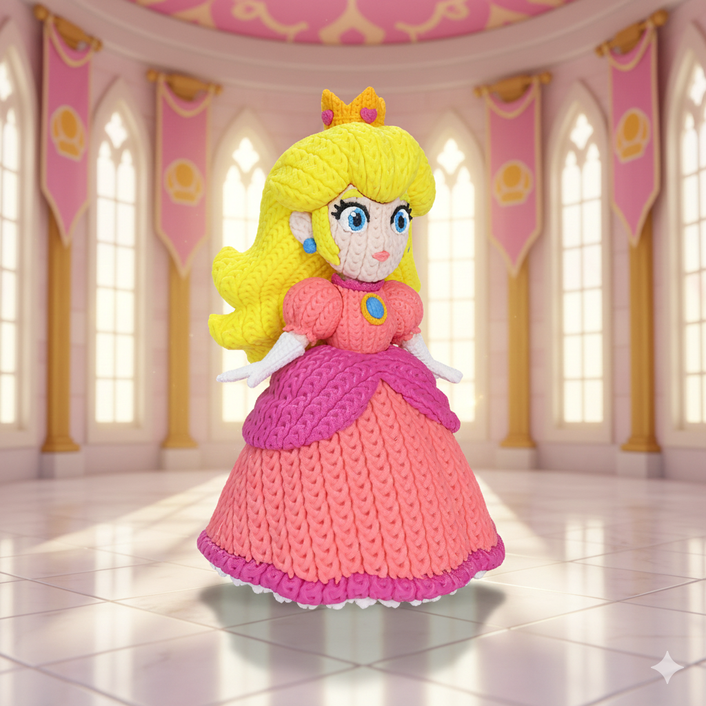 Princess Peach Crochet Edition – Figura 3D Articulada de 18 cm