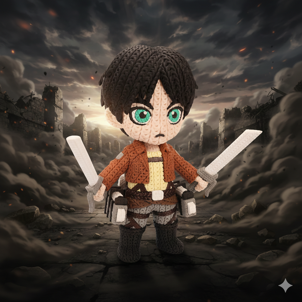 Eren Jaeger Human Version – Figura Anime 3D Crochet de 18 cm