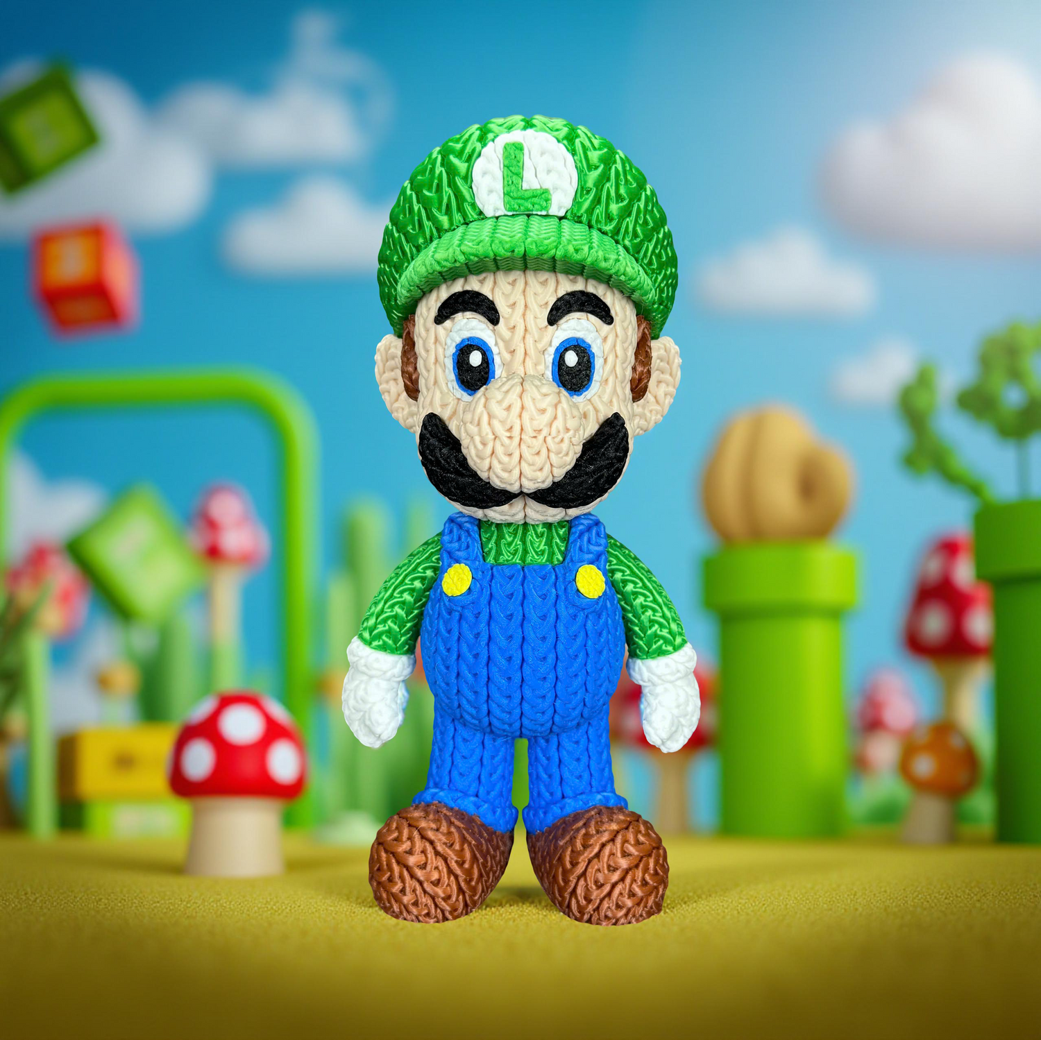 Luigi Crochet Edition – Figura 3D Articulada de 18 cm